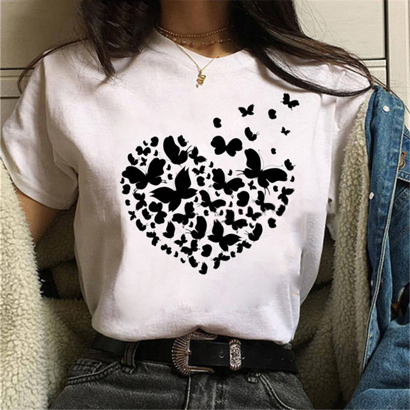 Title 17, Printed White Ladies Casual Loose Personality S...