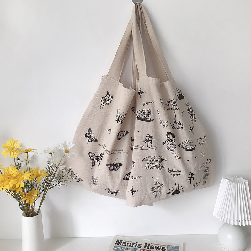 Title 8, Literary Simple Retro Printed Cotton Linen Bag,...