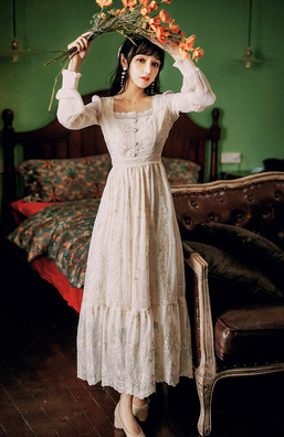 Embroidered Chiffon Long Sleeve Dress, picture 4 of 9