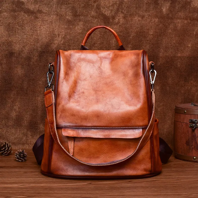 Genuine Leather Anti Theft Backpack Cowhide Large Capacity Ladies