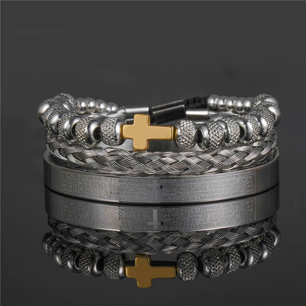 Stainless Steel Roman Cross Braided Bracelet