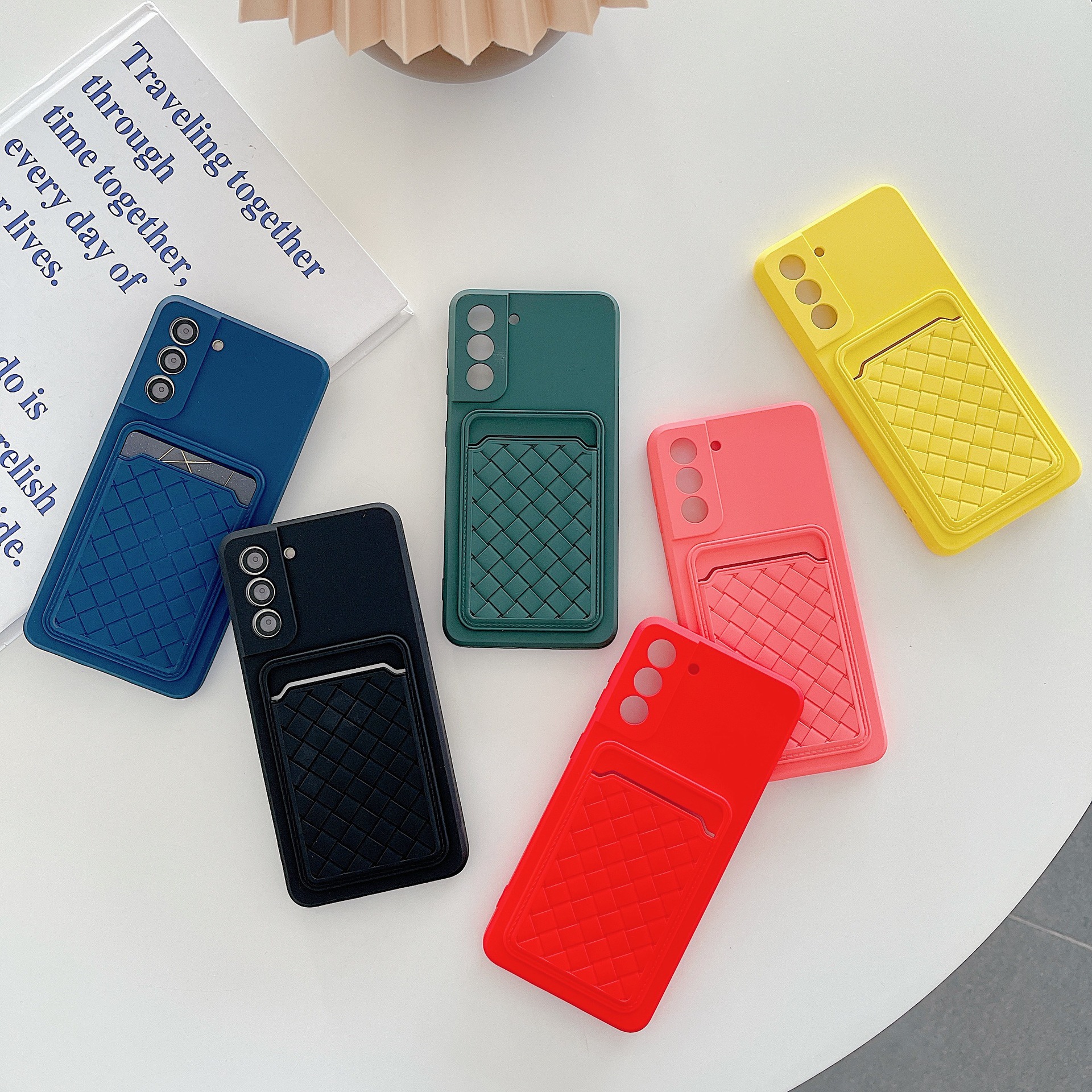 Woven Pattern Card Phone Case Fine Hole Silicone Protective Cover