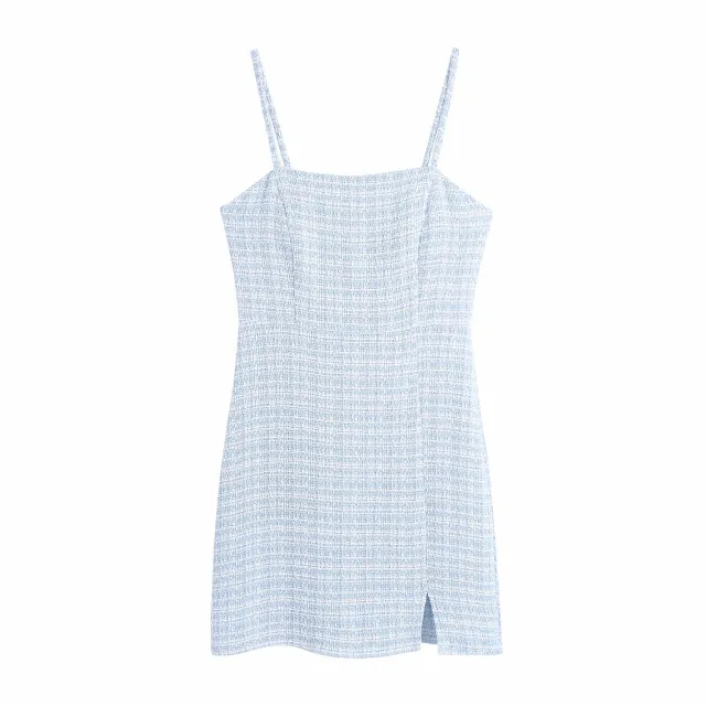 Tweed Pour Femmes, Summer Textured Mini Sling Dress Light Blue - Shop at LoveMi