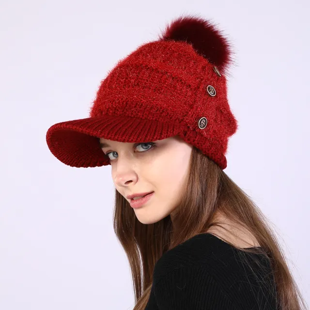Warm Big Ball Knitted Wool Hat Red - Shop at LoveMi