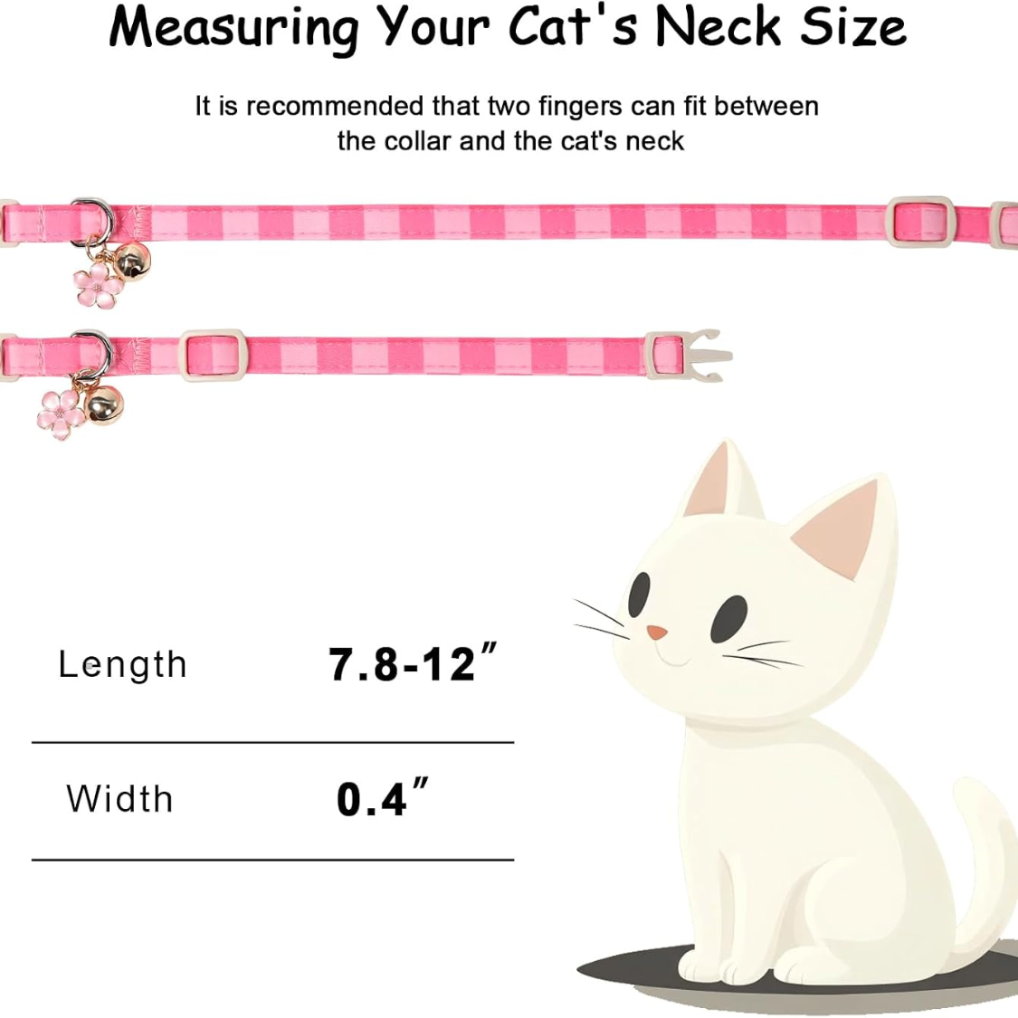 Lot de 2 colliers pour chat roses printemps-été avec pendentif cloche, nœud et fleur – Image 4