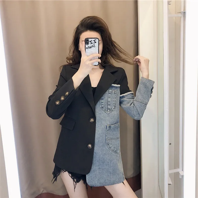 Loose Korean Style Wild Fried Street Small Suit Casual Suit Collar Denim Regular
