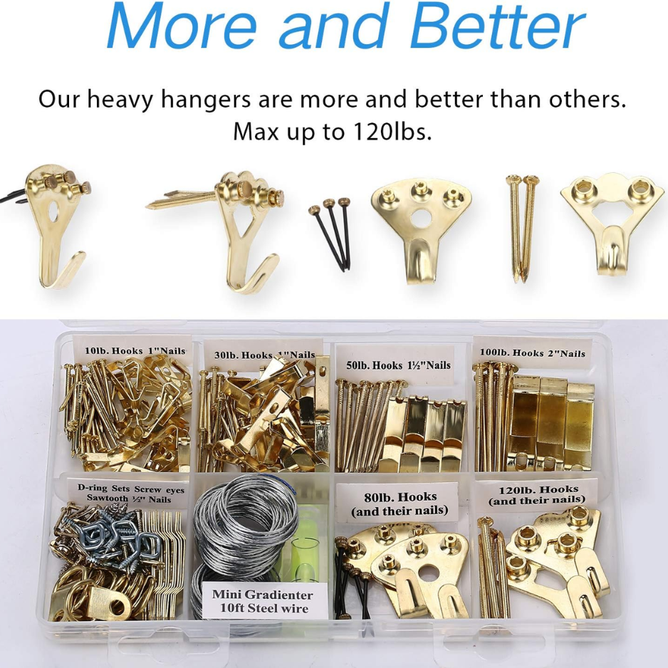 225pcs Picture Hanging Kit Heavy Duty Frame Hooks Hardware With Nails Hanging Wire Screw Eyes D Ring Sawtooth — view 2