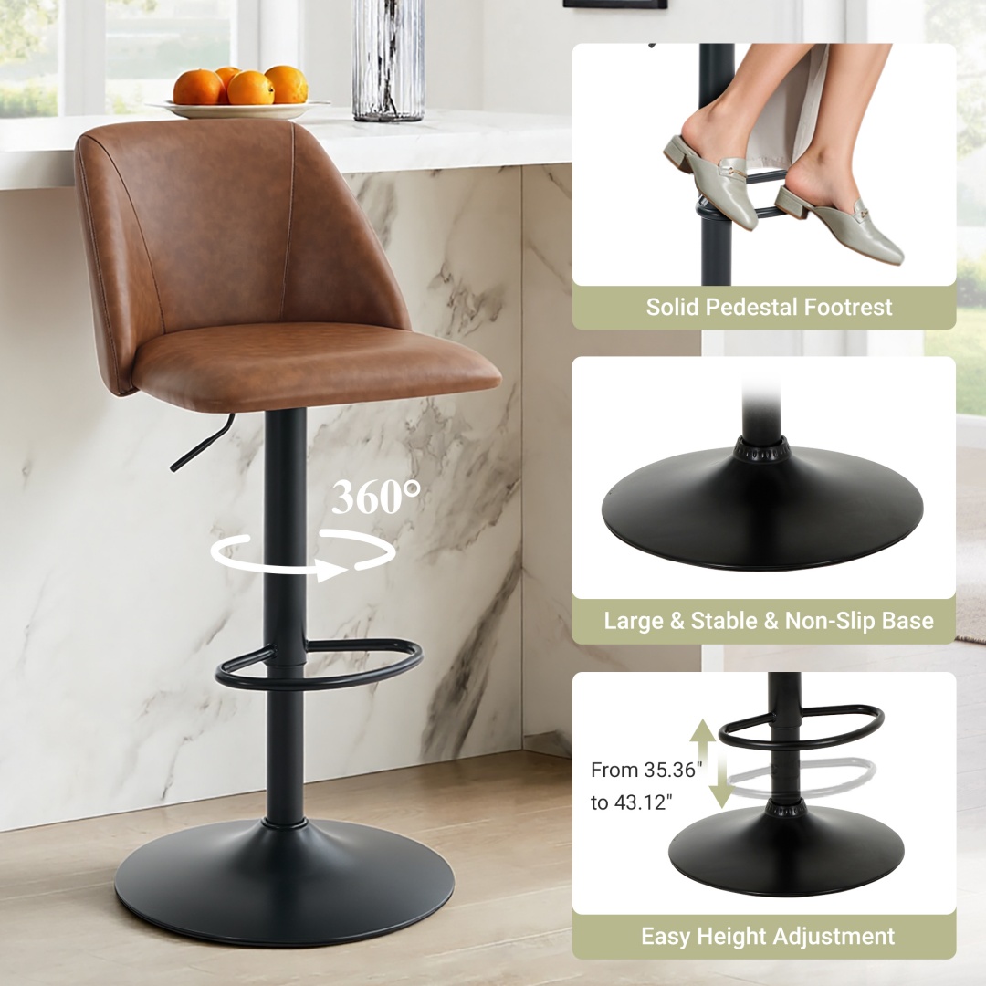 Swivel Bar Stools Upholstered Adjustable Barstools Counter Heigh For Bar, Dining Room, Set Of 1, Beige image 16