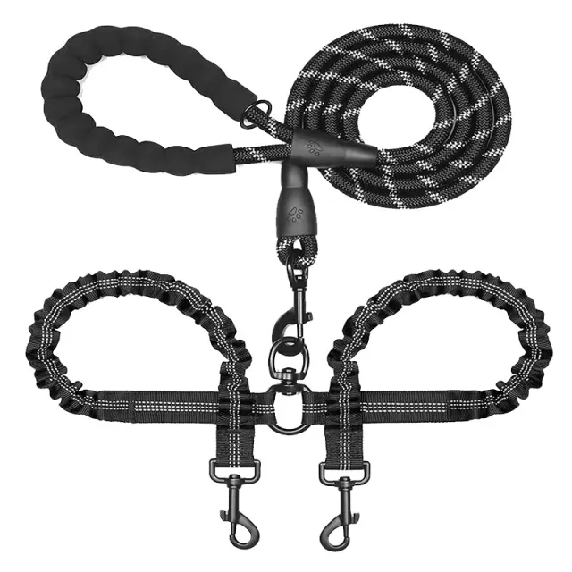 Polyester Pet Reflective One Drag Two Traction Rope Black - Shop at LoveMi