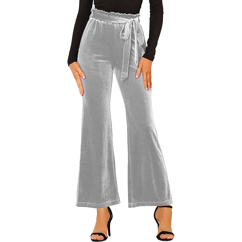 Solid Color Belted Pockets High Waist Elastic Yoga Pants Trousers
