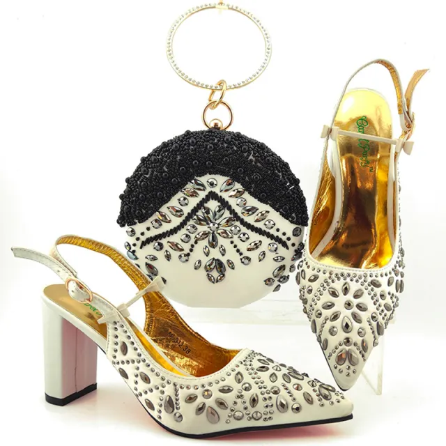Round Clutch Bag With Pointed Buckle High Heels White - Shop at LoveMi