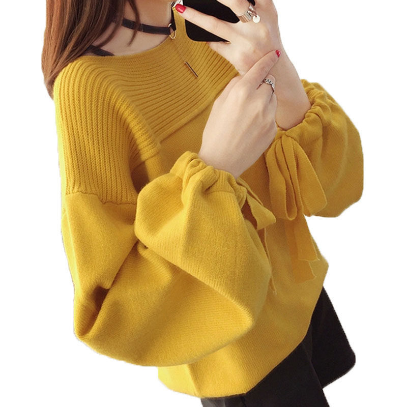 Title 2, Womens New Lantern Sleeve Knitted Bottoming Shirt