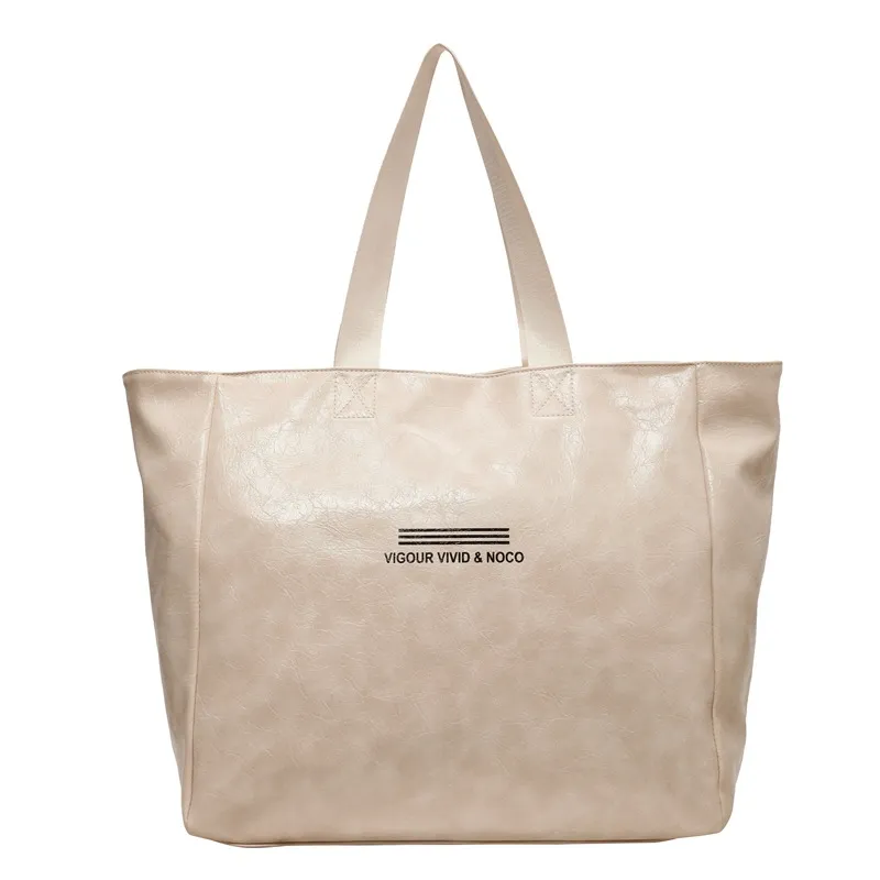 Large Capacity Tote Bag Women Fashion Versatile Solid Shoulder Bags Waterproof Designer Luxury Handbag Trend Personalised Travel Bag - Beige