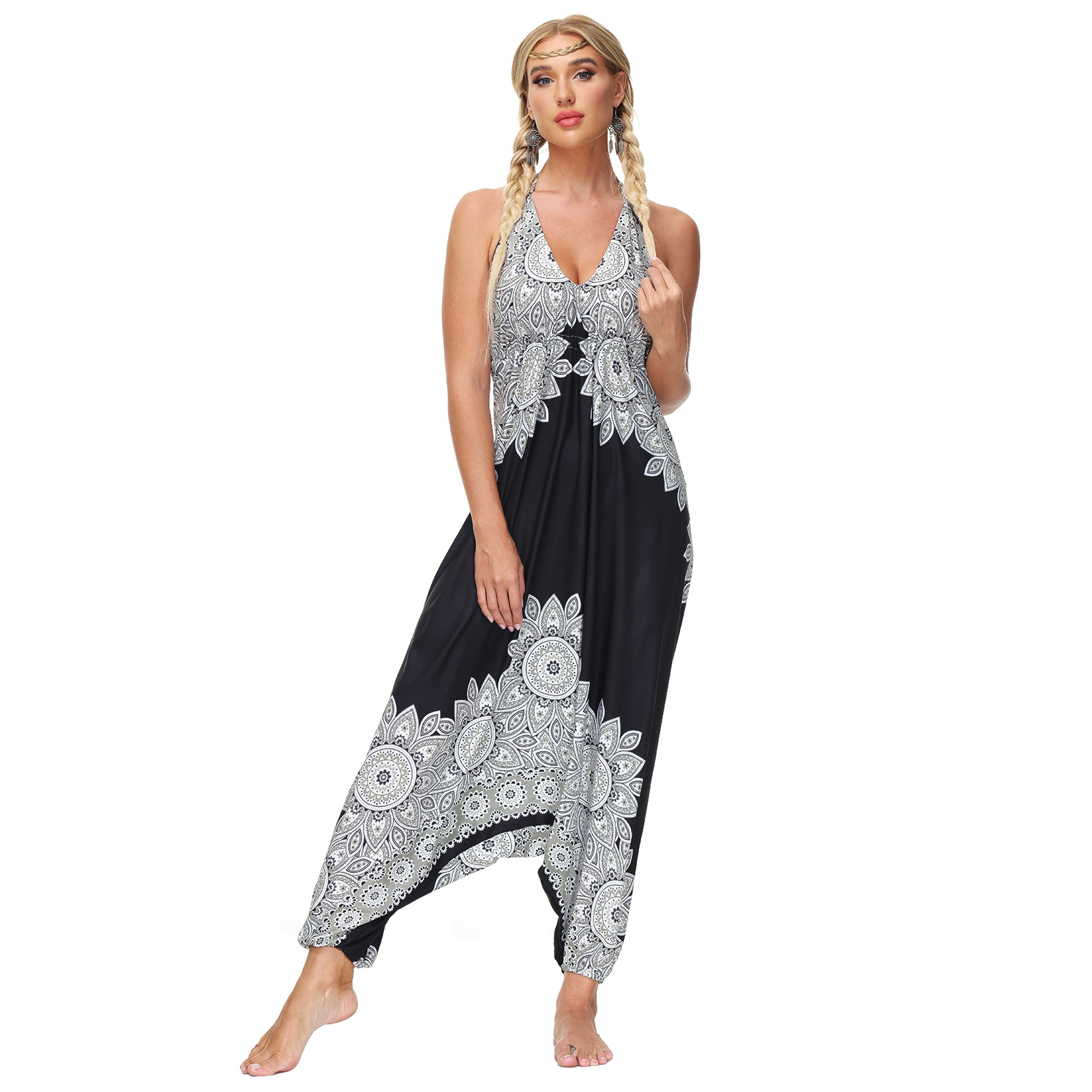 Title 5, Casual Pants Deep V Tie Halter Jumpsuit