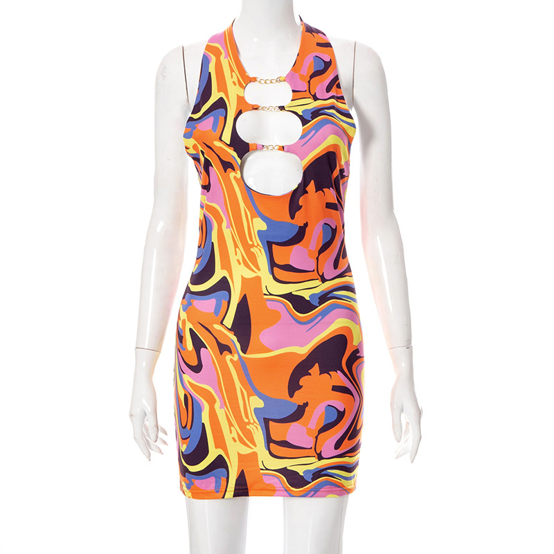 Women's Halter Metal Cutout Backless Dress Multicolor - Shop at LoveMi