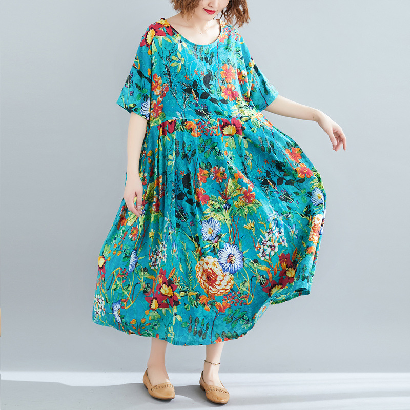 Literary Style Plus Size Loose Slim Dress