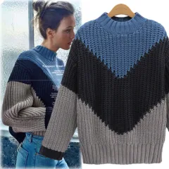 Women's Autumn And Winter Stitching Striped Knit Sweater - 1 Style - View 1