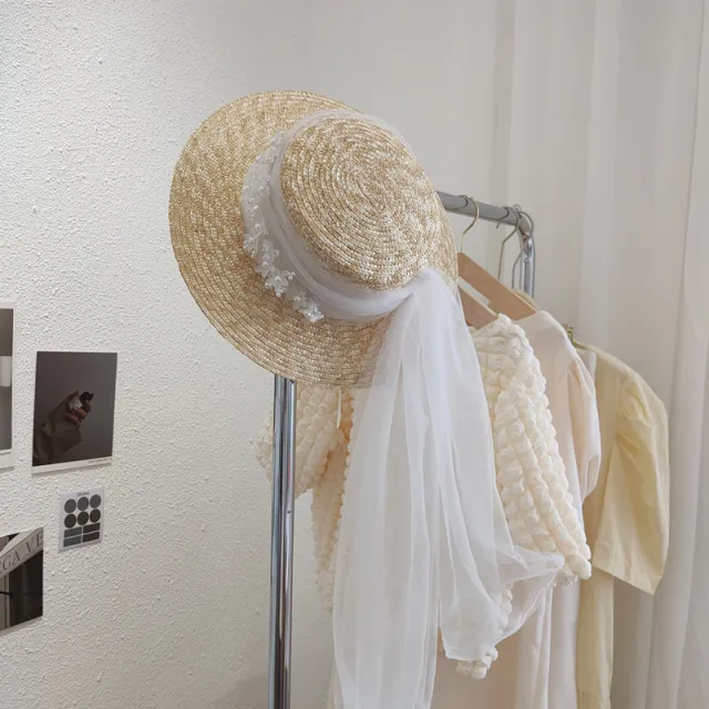 Bridal Decorative Hat Pearl Lace Mesh White Beaded Mesh Streamer - Shop at LoveMi