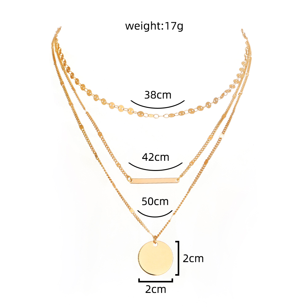 Creative copper slice round strip multi-layer necklace