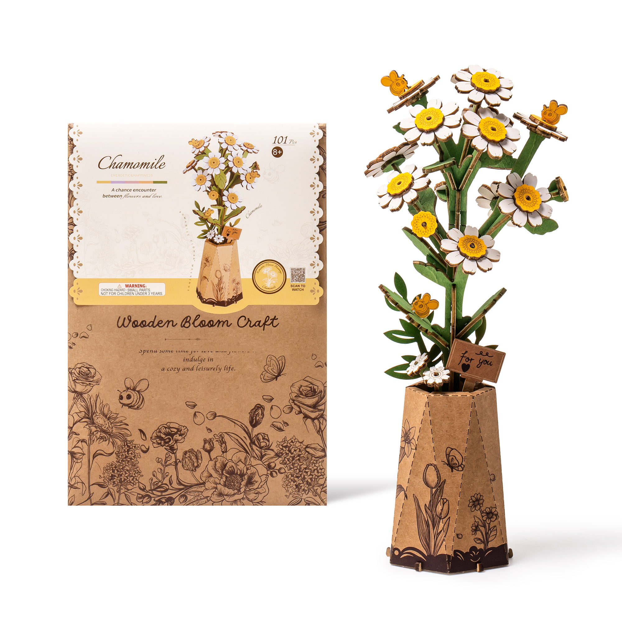 Rowood 3D Wooden Rose Bouquet - DIY Adjustable Flower Model Kit, No Glue Required, Suitable For Adults' Home And Table Decorations, Suitable For Adults And Teens, A Valentine's Day Gift For Women