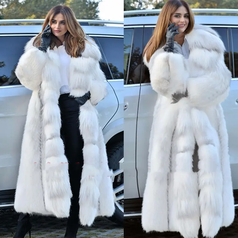 Women's Long Style White Fur Coat