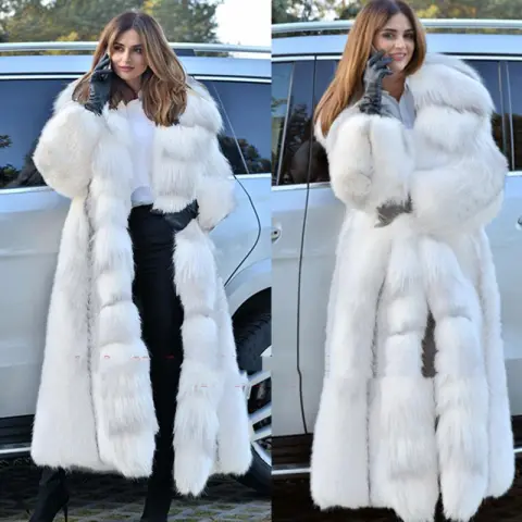 Women's Long Style White Fur Coat
