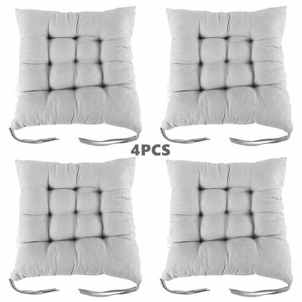 4 Pack Seat Pad Dining Room Garden Kitchen Chair Cushions Tie On Plain UK — image 4