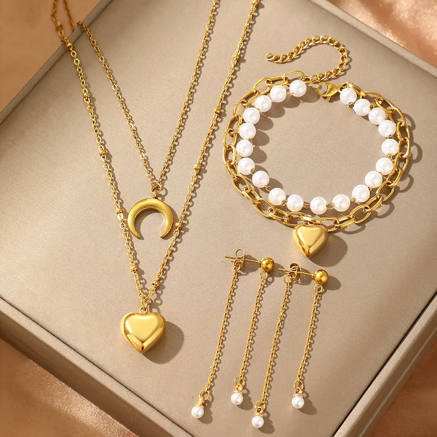 Women Gold Tone Jewelry Set Layered Crescent