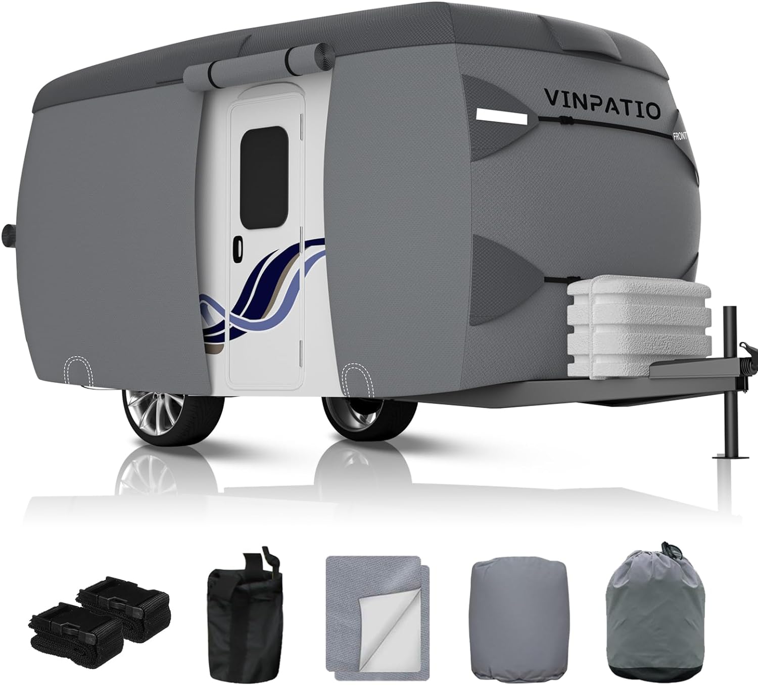 7 Layers Fiberglass Travel Trailer Cover, All-Weather Waterproof Windproof UV Resistant RV Camper Cover With Zipper Door & Ventilation, Storage Bag Included