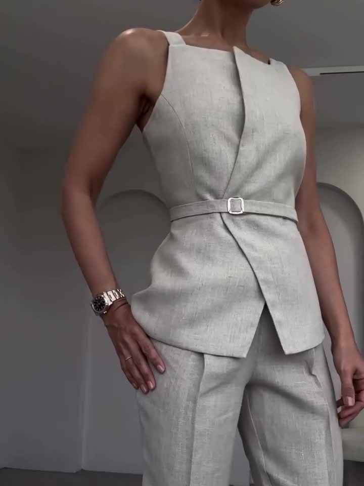 Linen Sleeveless  Top & Cropped Pants Set