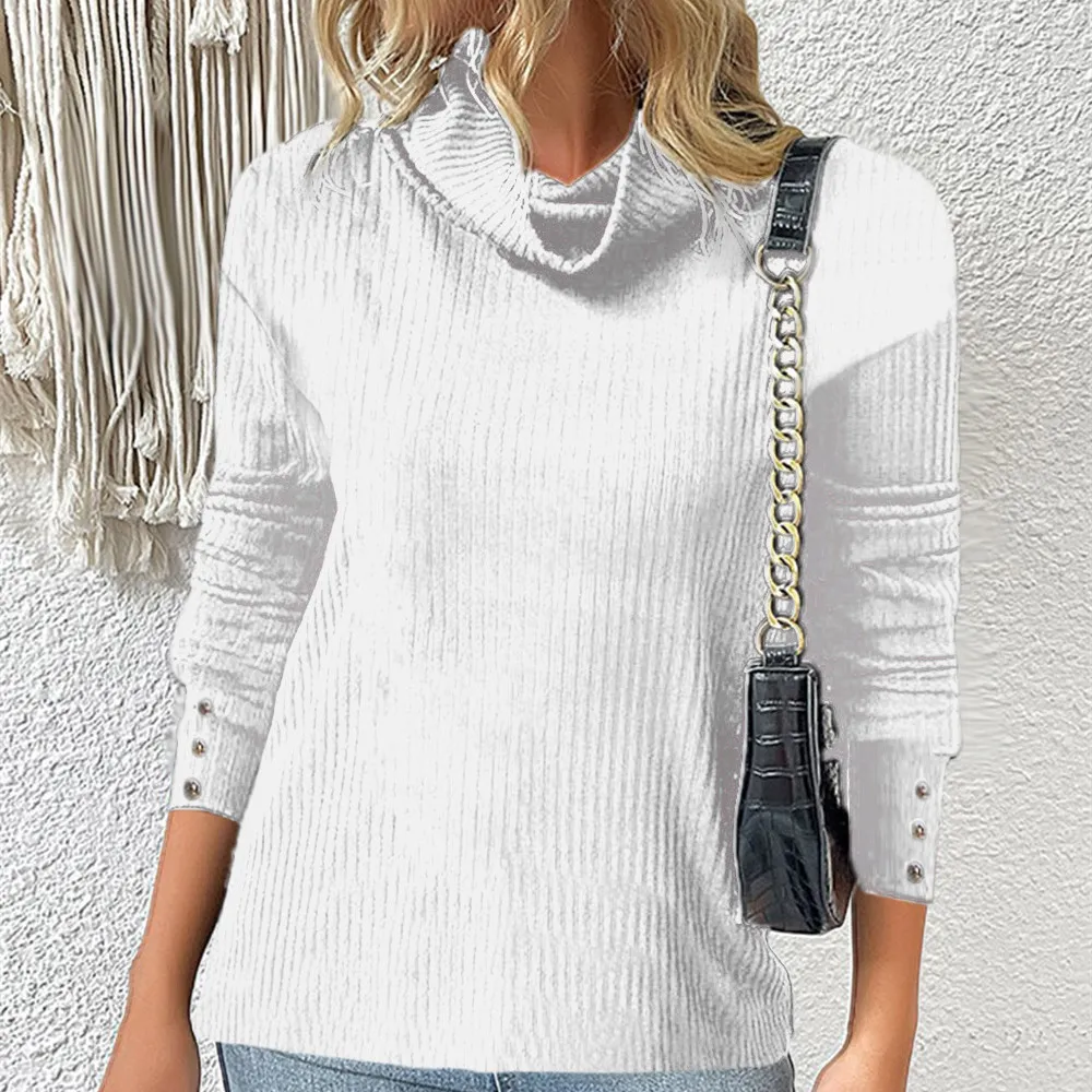 Women's Sweater Style Turtleneck Knitted Sweater - White