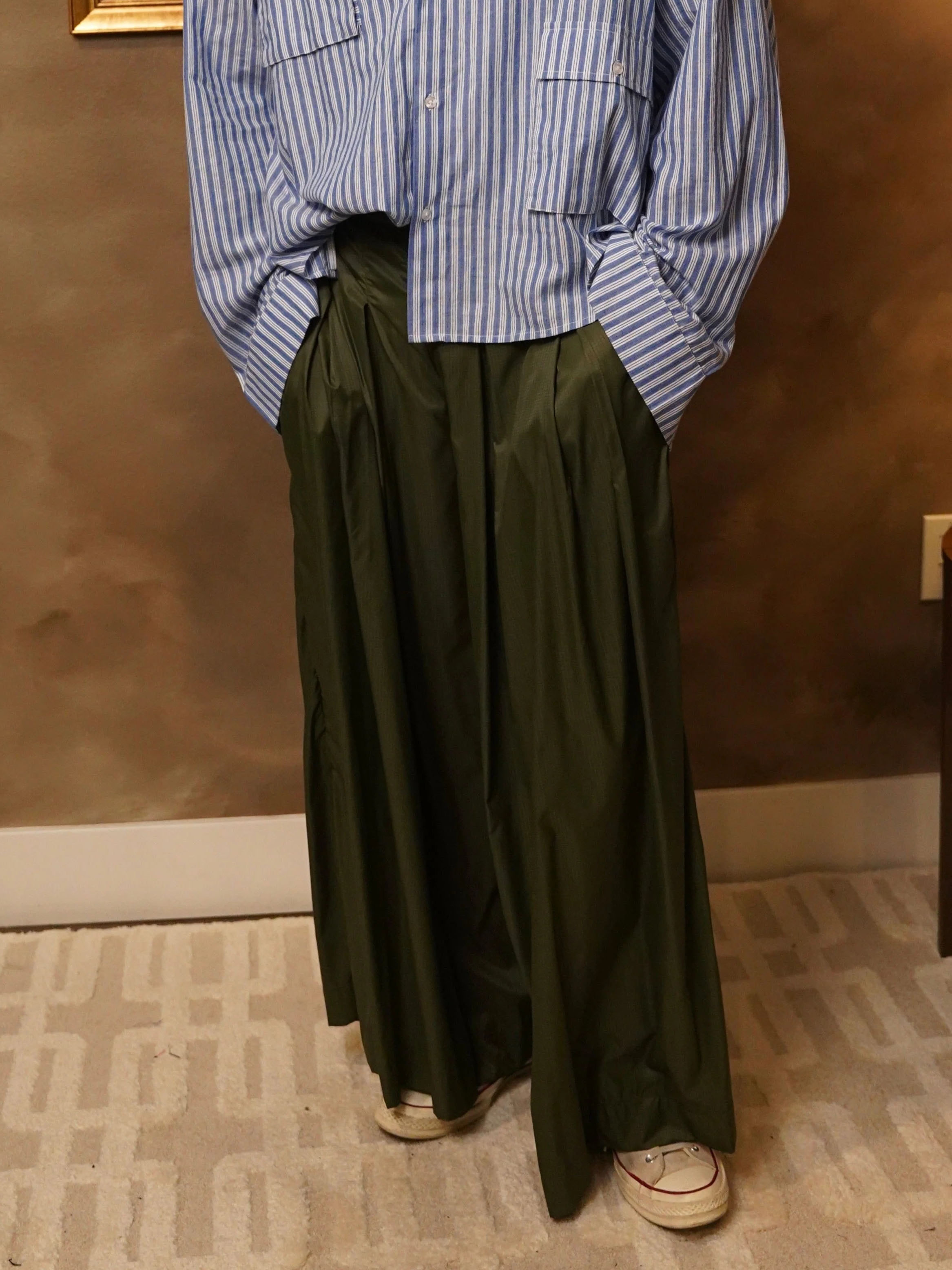 Olive Green High Waisted Pleated Wide Leg Pants