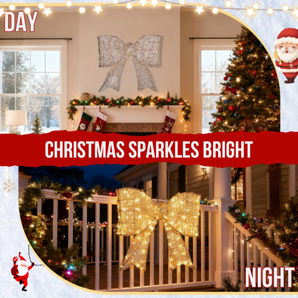 Pre-lit Outdoor Giant Bowknot Christmas Decoration, Lighted Metal Frame With 124 Warm White LED Lights… image 13