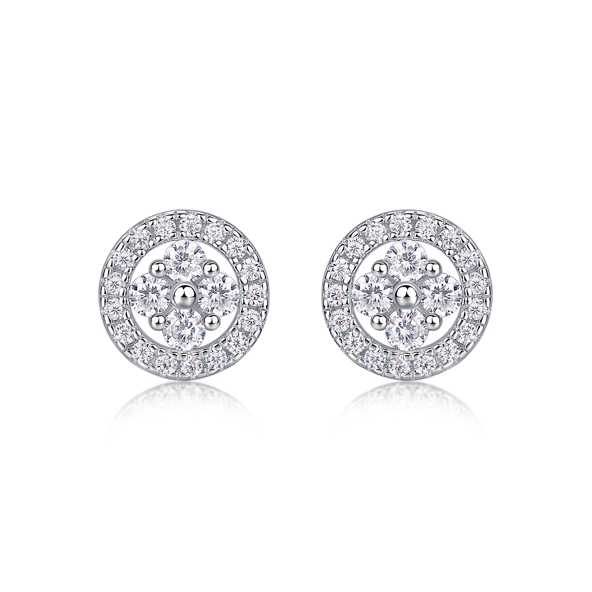 S925 Sterling Silver Round Halo Stud Earrings, D-VVS1 Moissanite Cluster, Platinum Plated 1.4g Women's Jewelry Gift Box