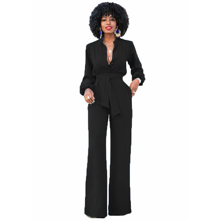 Title 3, Waist Long Sleeve Fashion Casual Wide-leg Jumpsuit