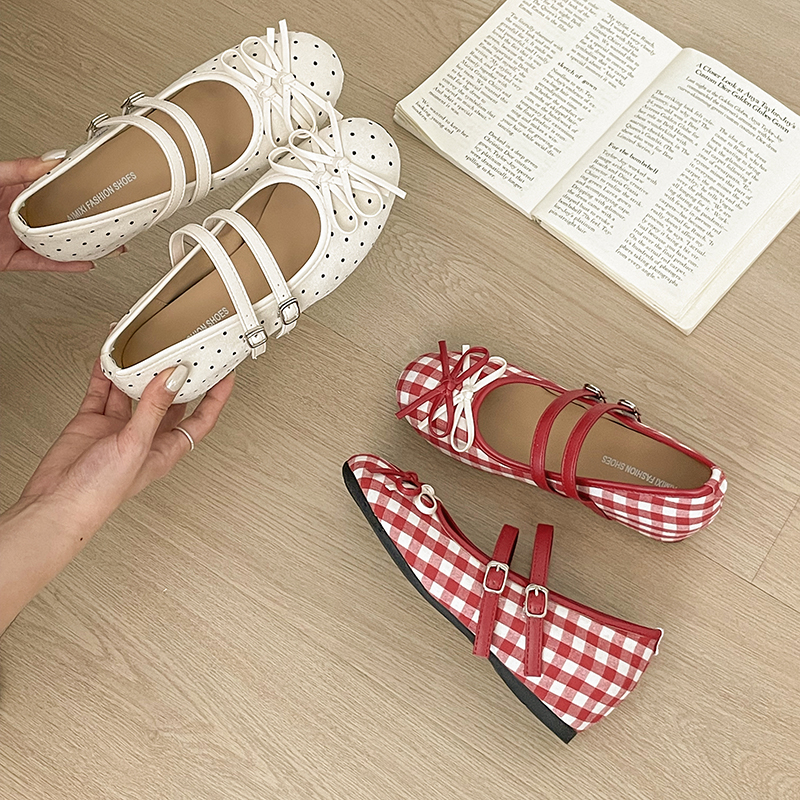 Women Sweet Preppy Two Strap Mini Bow Mary Jane Flat Shoes Matching Daily product image