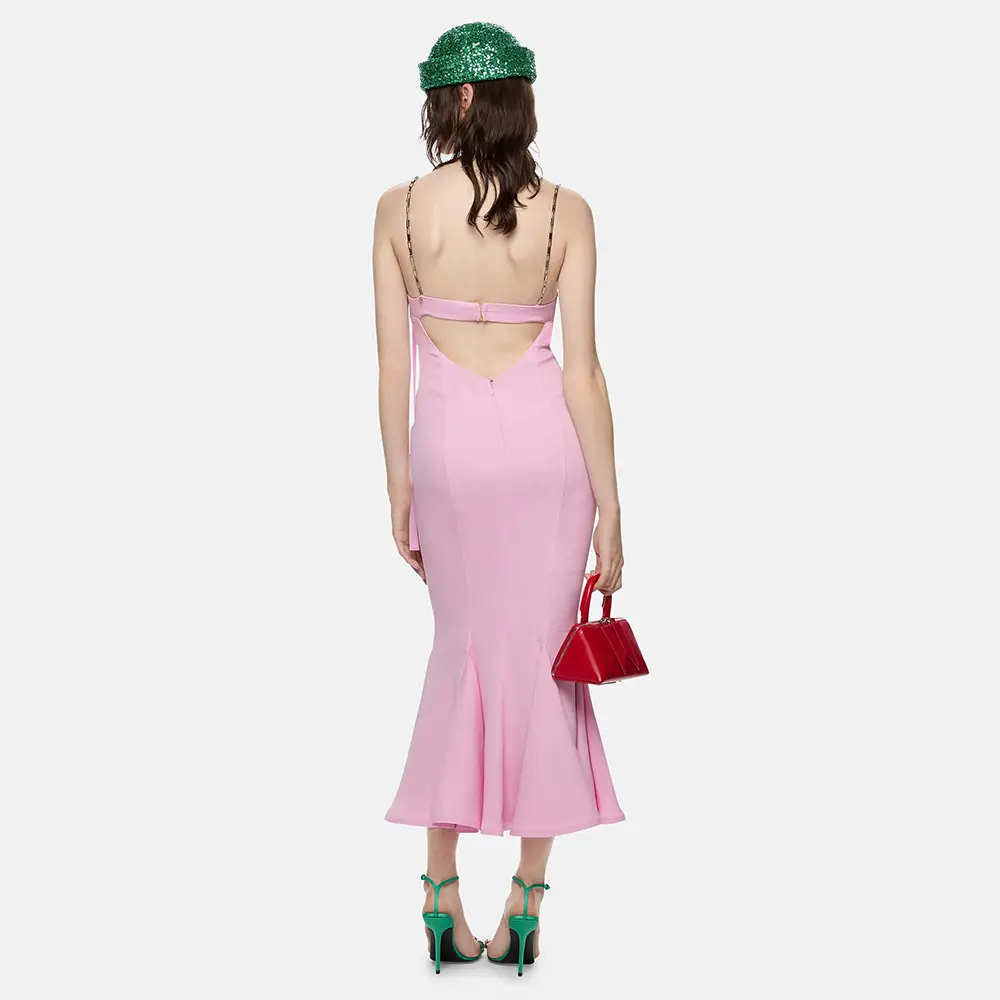 Women's Pink Chain Fishtail Bandage One-piece Dress