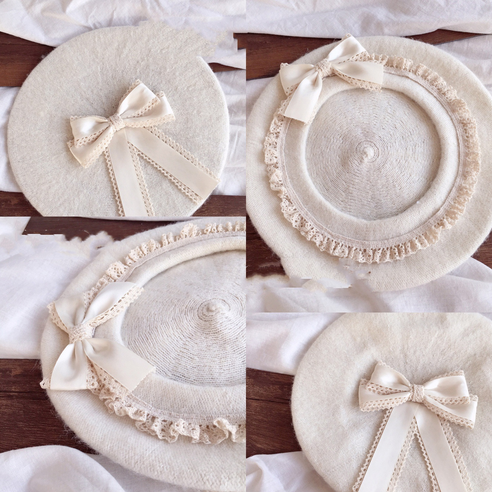 Woolen Bow Vintage Round Beret Hat