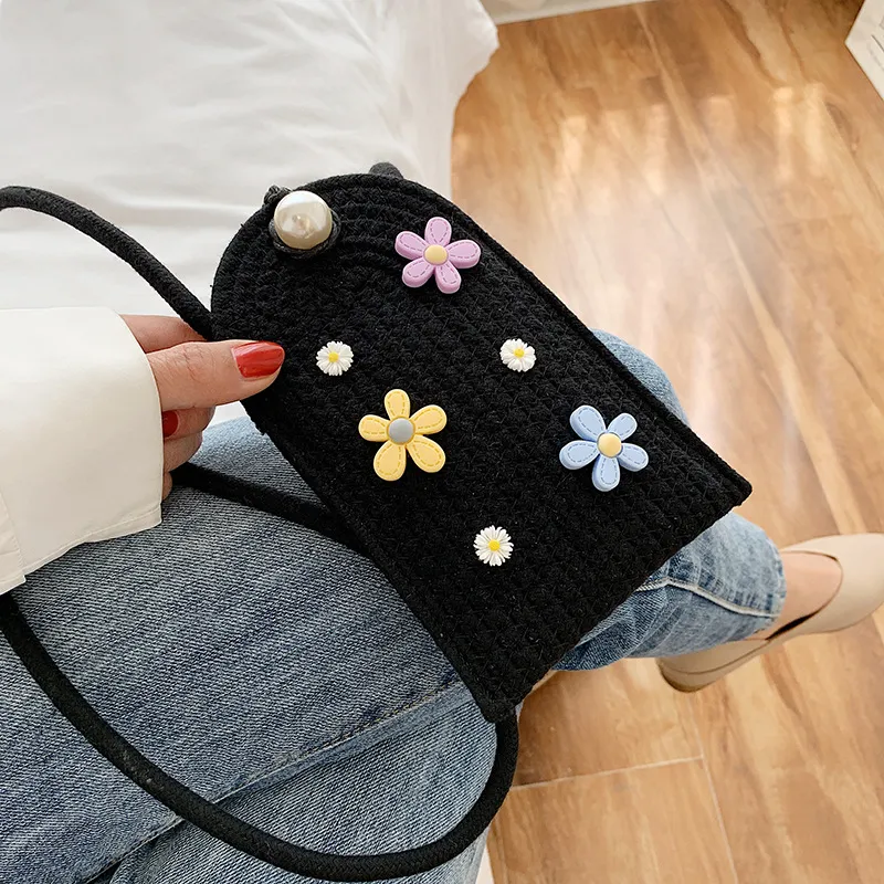 Women's Fashion Personality Mini Straw Shoulder Messenger Bag - Black