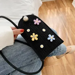 Women's Fashion Personality Mini Straw Shoulder Messenger Bag - Black - View 1