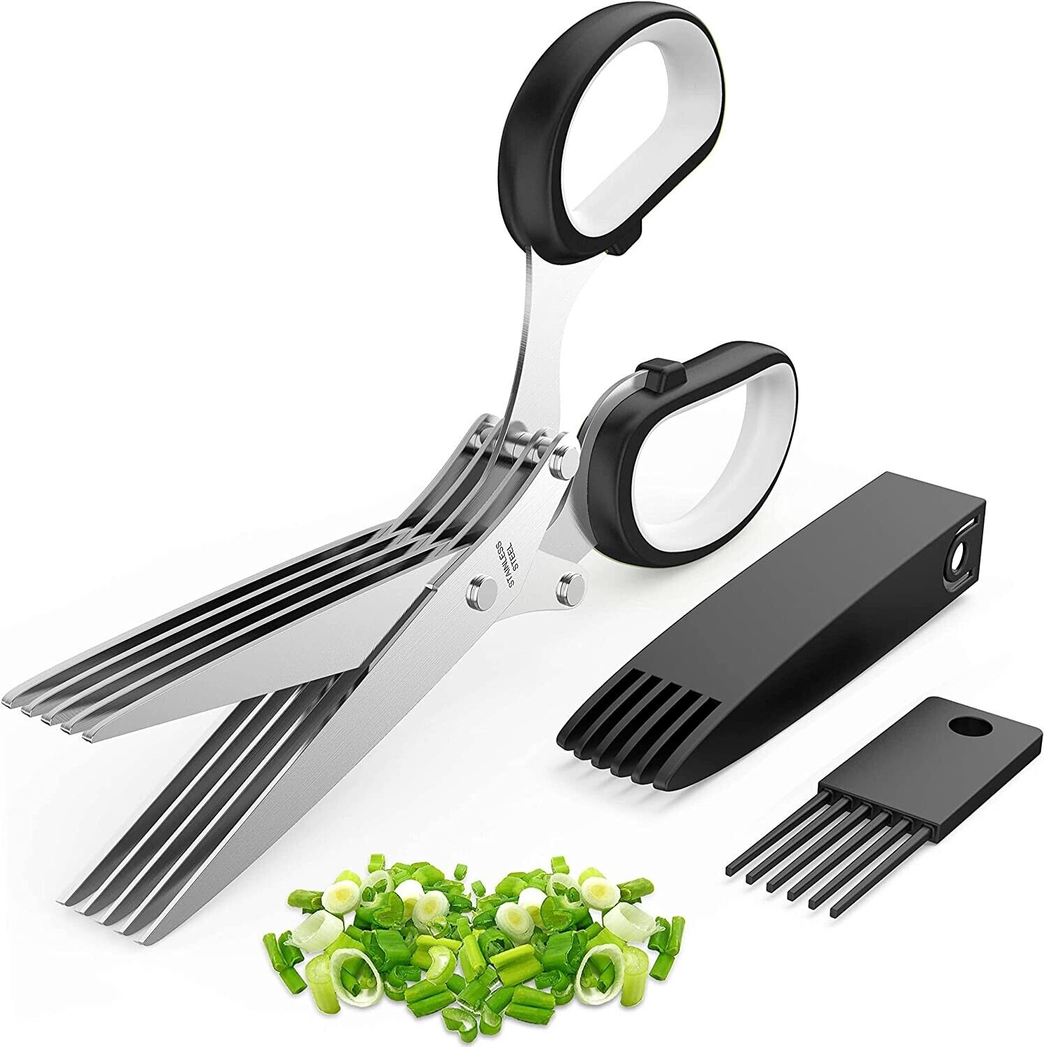 Multi-blade Stainless Steel Herb Scissors. we ship only inside the US, USPS First Class Package 2 Day Handling , 2-5 Day Shipping. Herb Cutter Scissors 5 Blade Scissors Kitchen Multipurpose Cutting Shear with 5 Stainless Steel Blades & Safety Cover & Clea