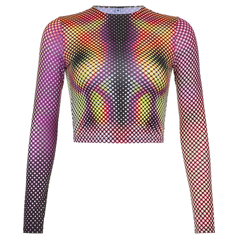 Title 2, Abstract Print Sexy Hot Girl Long Sleeve Top