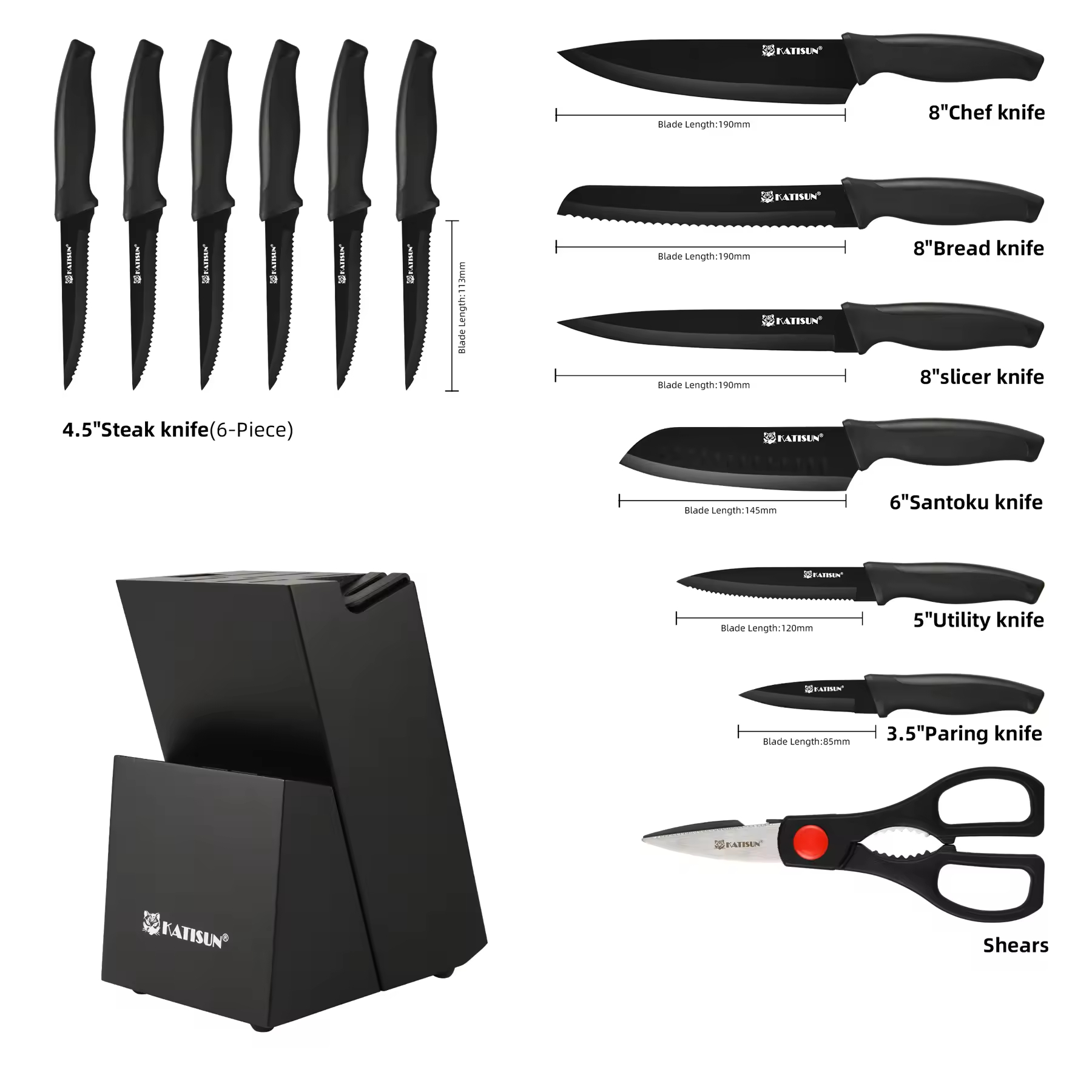 Chef kitchen knife set with 15 pieces