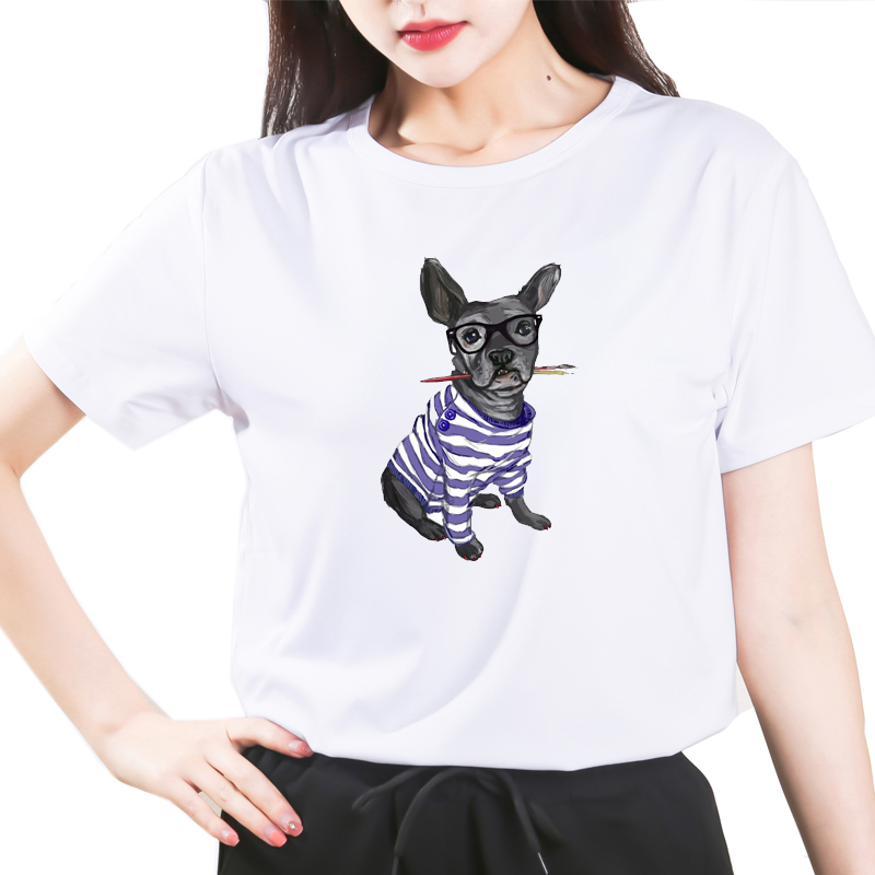 Title 2, French Bulldog Dog Print All-match T-shirt For ...