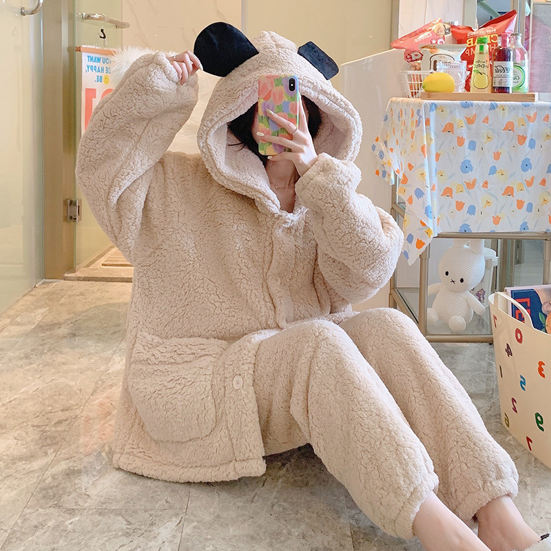 Title 2, Thickened Warm Lamb Cashmere Pajamas Women