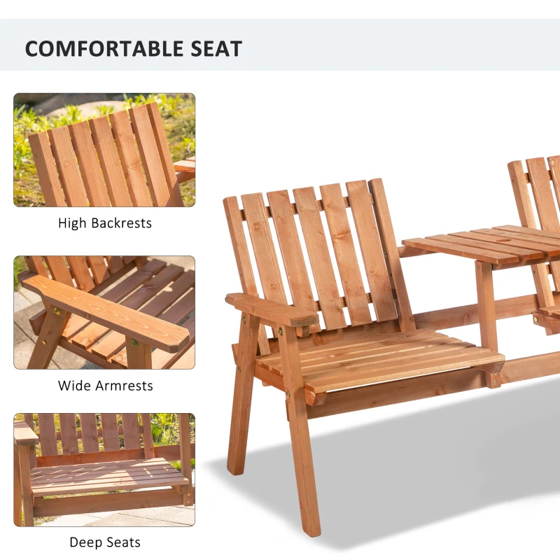 Patio Bench, Garden Bench With Middle Table And Umbrella Hole, Wooden Outdoor Bench For Patio, Porch, Poolside, Balcony, Orange — foto 4
