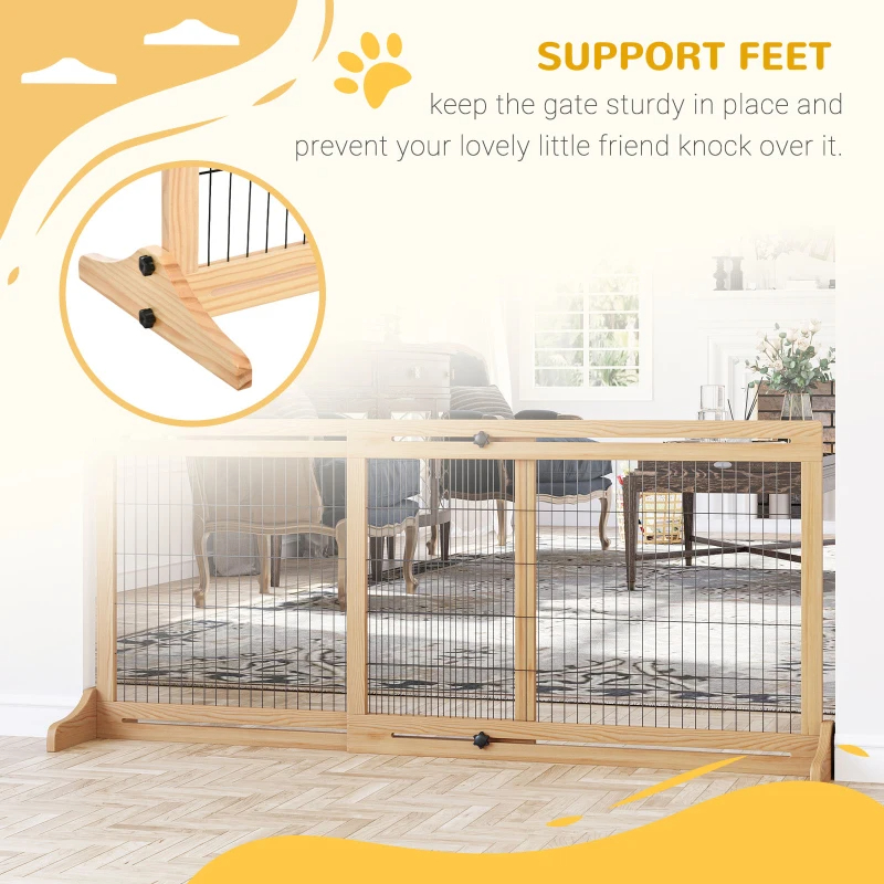 Extra Wide Freestanding Pet Gate With Adjustable Length Dog, Cat, Barrier For House, Doorway, Hallway, Natural
