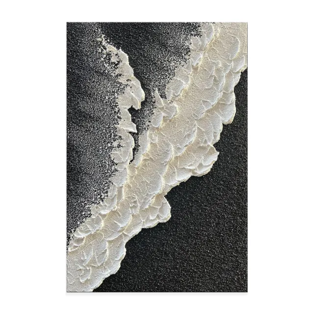 3D Texture Sea Wave Scenery Abstract Landscape Design Oil Painting Black And White Wall Art Picture Hand Painted Canvas For Living Room Decor Wit... Without Inner Frame - Shop at LoveMi