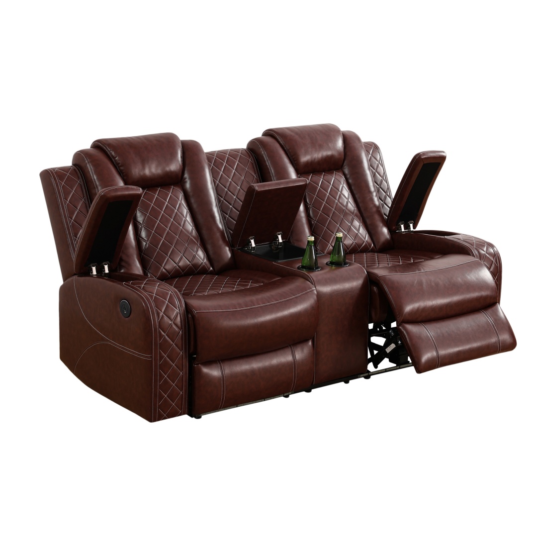 Pickup Only--Red Breathing Leather 3-Piece Living Room Recliner Sofa Set