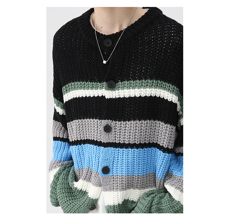 Autumn And Winter New Men's Long-sleeve Cardigan Sweater Striped Coat